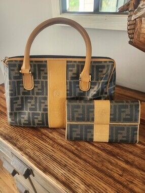 Fendi Brown & Tan Zucca Canvas Tote with Matching Wallet